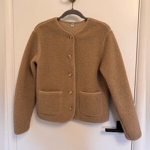 UNIQLO Sherpa with Fleece Lined Button-Down Jacket, Taupe, Small